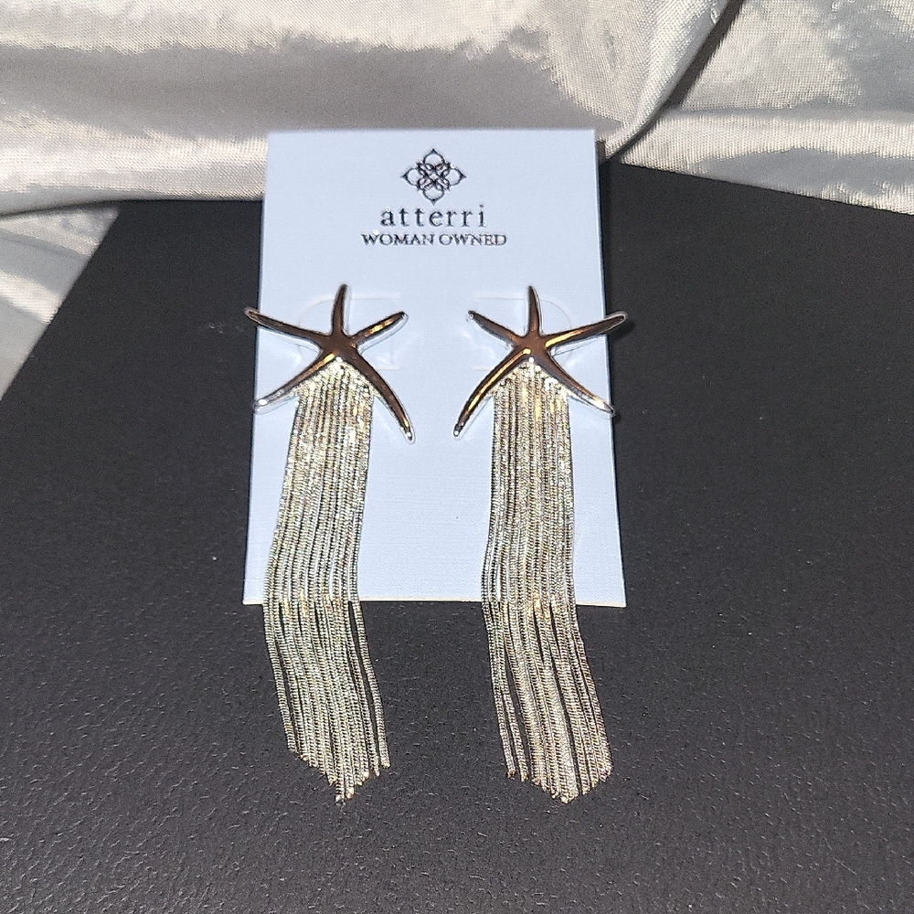 Atterri Starfish Fringe Drop Earrings - Silver Toned Te Rt TL